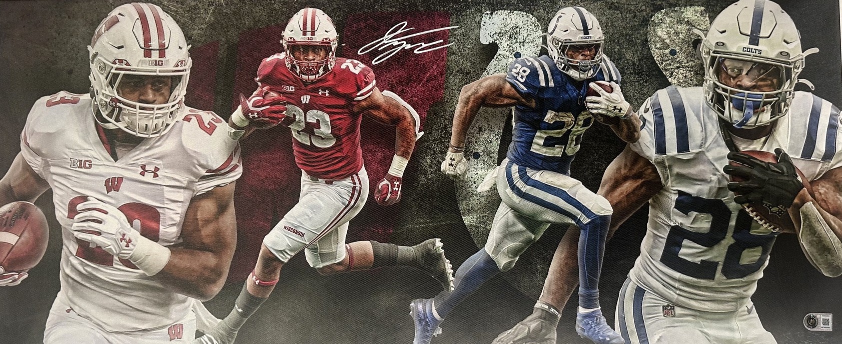 JONATHAN TAYLOR SIGNED 13X31 STRETCHED CUSTOM WI BADGERS COLTS CANVAS COLLAGE - BAS