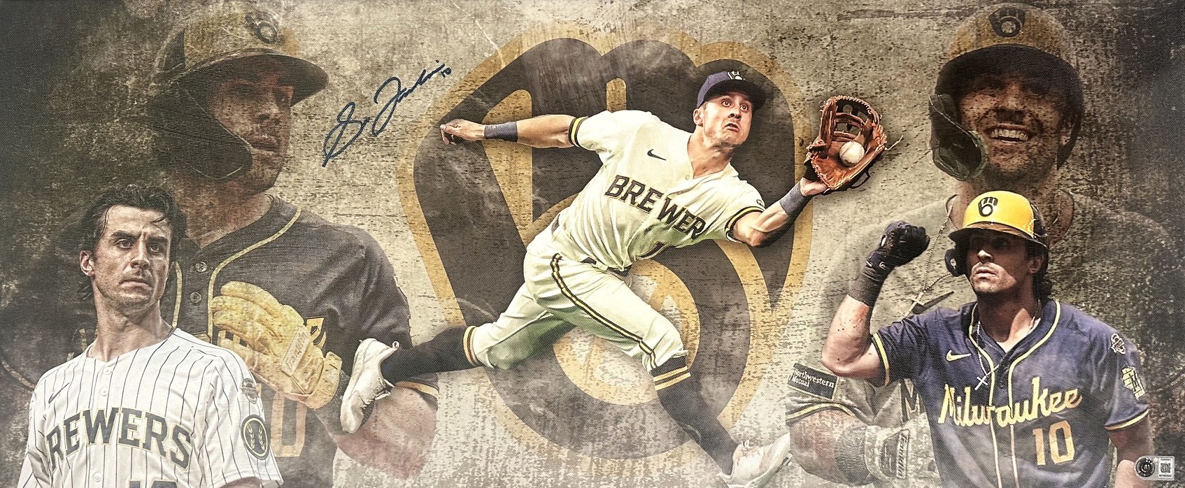 SAL FRELICK SIGNED 13X31 STRETCHED CUSTOM BREWERS CANVAS COLLAGE - BAS