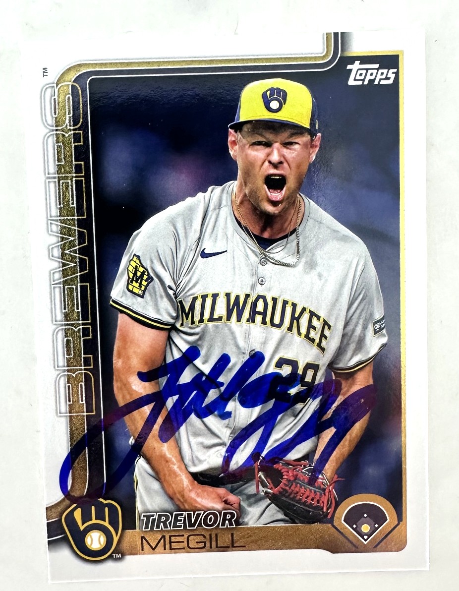 TREVOR MEGILL SIGNED 2025 TOPPS BREWERS CARD #28