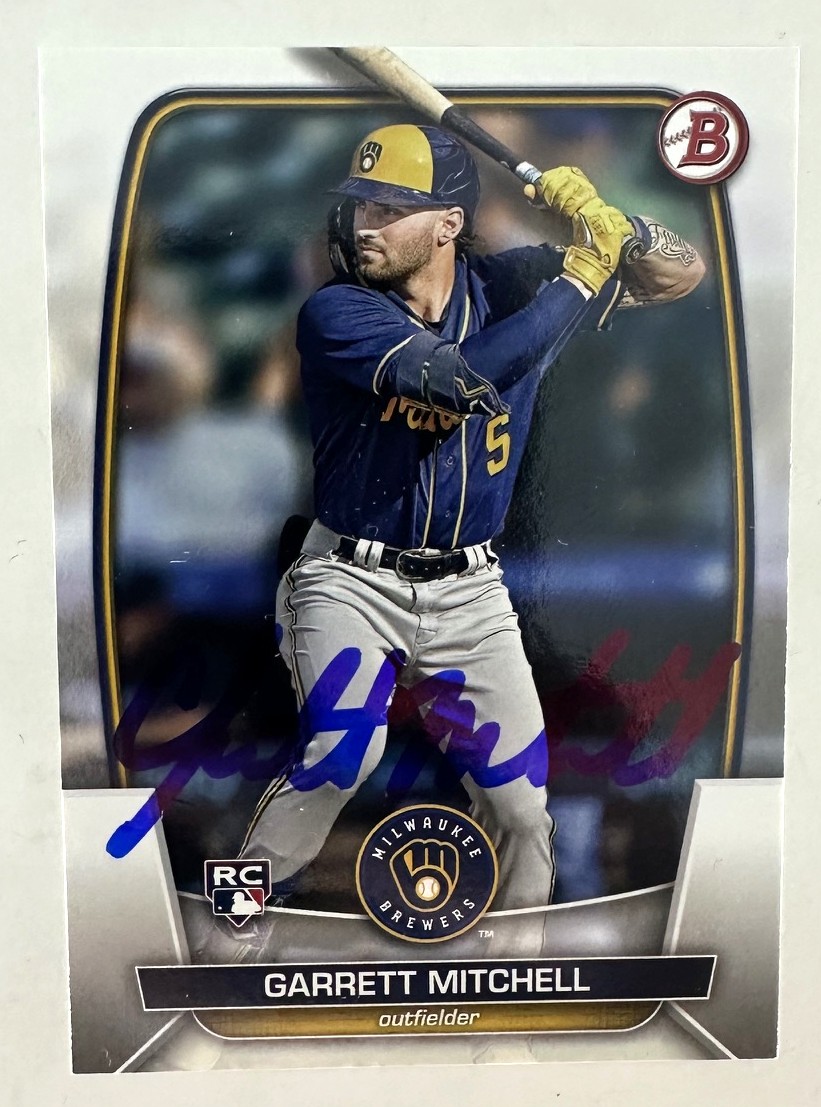 GARRETT MITCHELL SIGNED 2023 BOWMAN BREWERS ROOKIE CARD #41