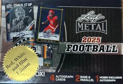 2025 Leaf Metal Football Hobby Box - Red White Blue Edition - 7 Cards Per Box