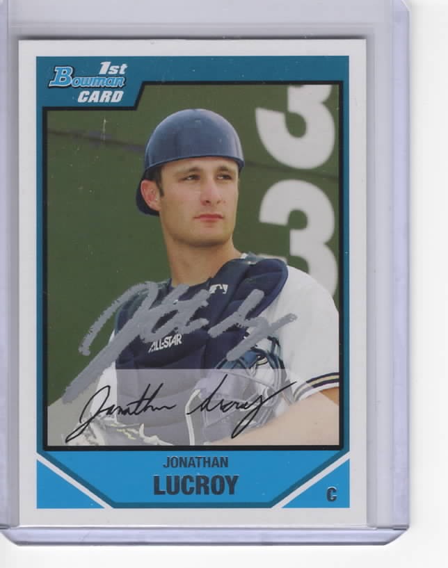 JONATHAN LUCROY SIGNED 2007 BOWMAN BREWERS ROOKIE CARD #BDPP49