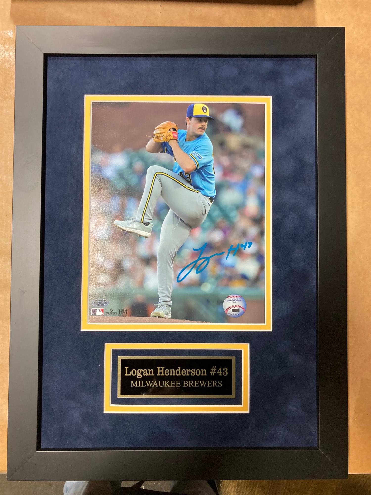 LOGAN HENDERSON SIGNED FRAMED BREWERS 8X10 PHOTO #2