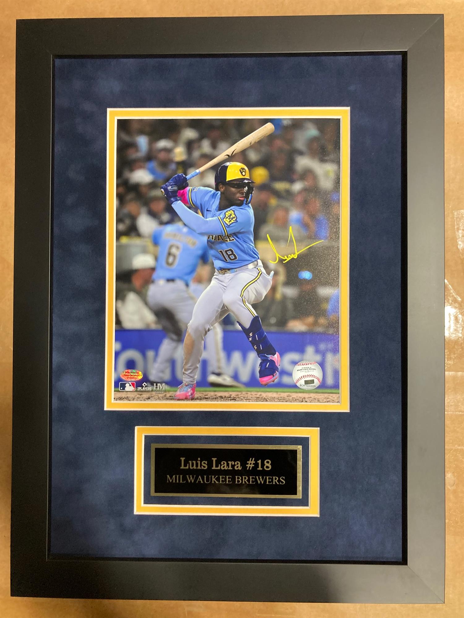 LUIS LARA SIGNED FRAMED BREWERS 8X10 PHOTO #2