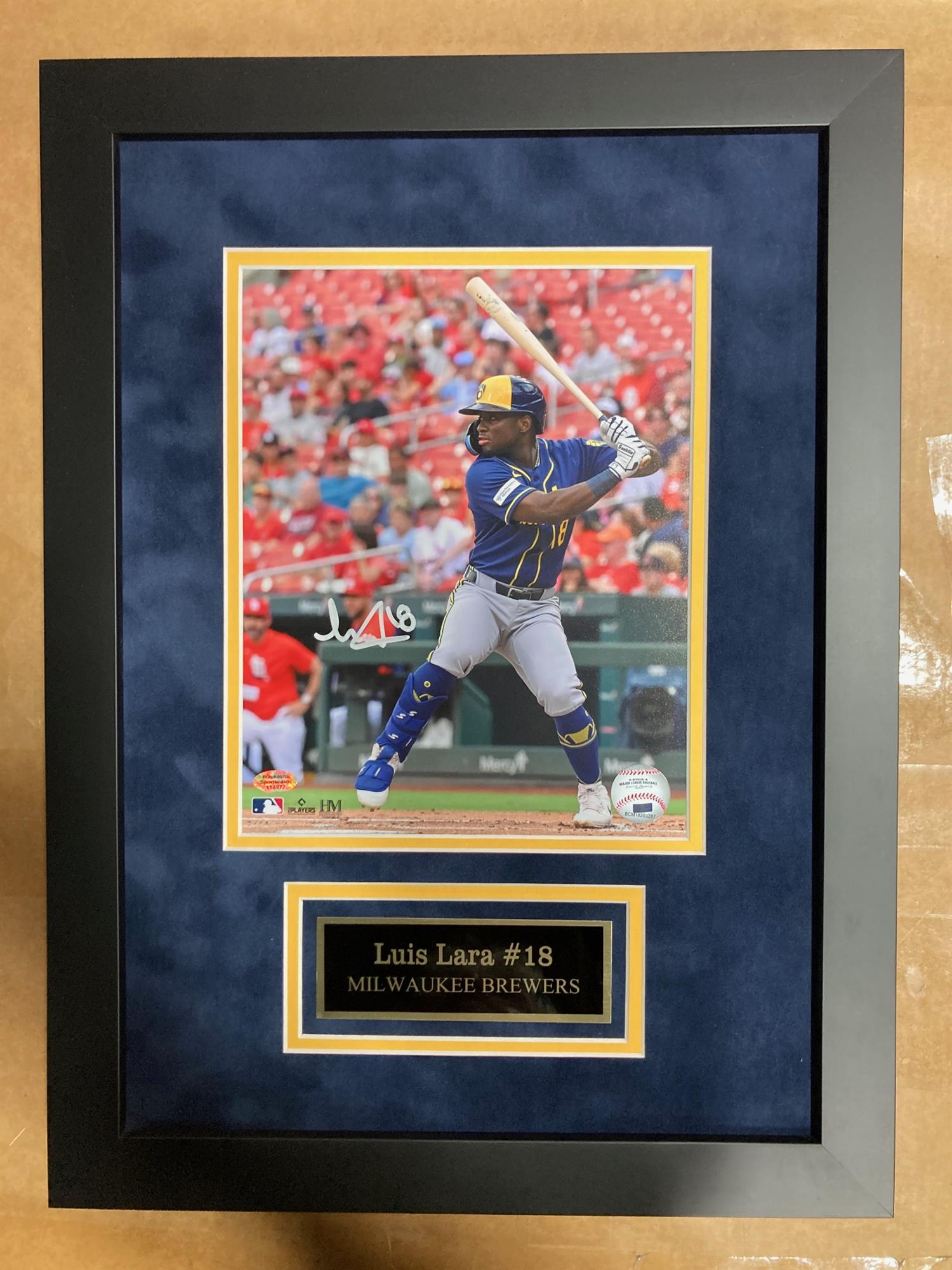 LUIS LARA SIGNED FRAMED BREWERS 8X10 PHOTO #3