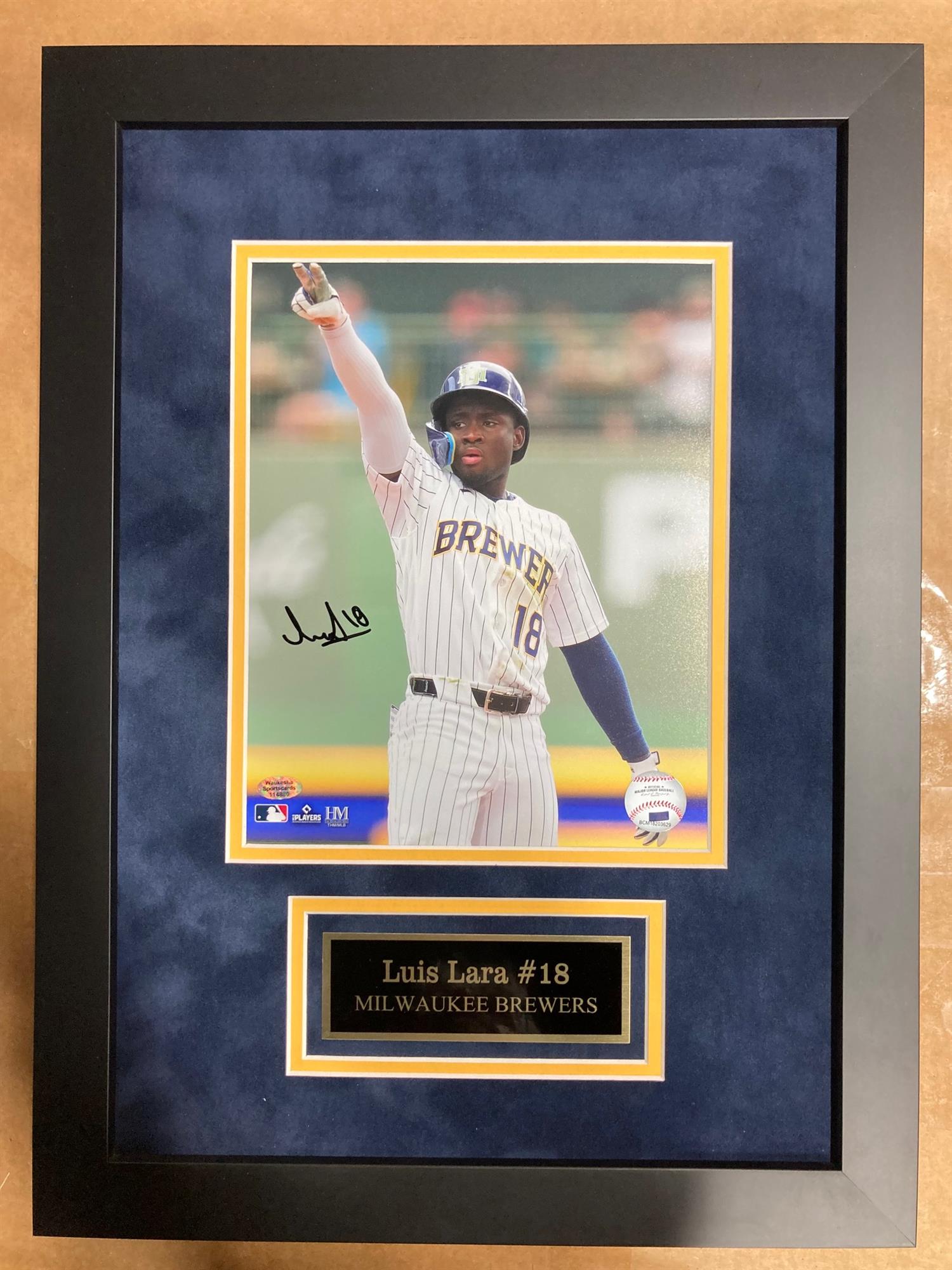 LUIS LARA SIGNED FRAMED BREWERS 8X10 PHOTO #1