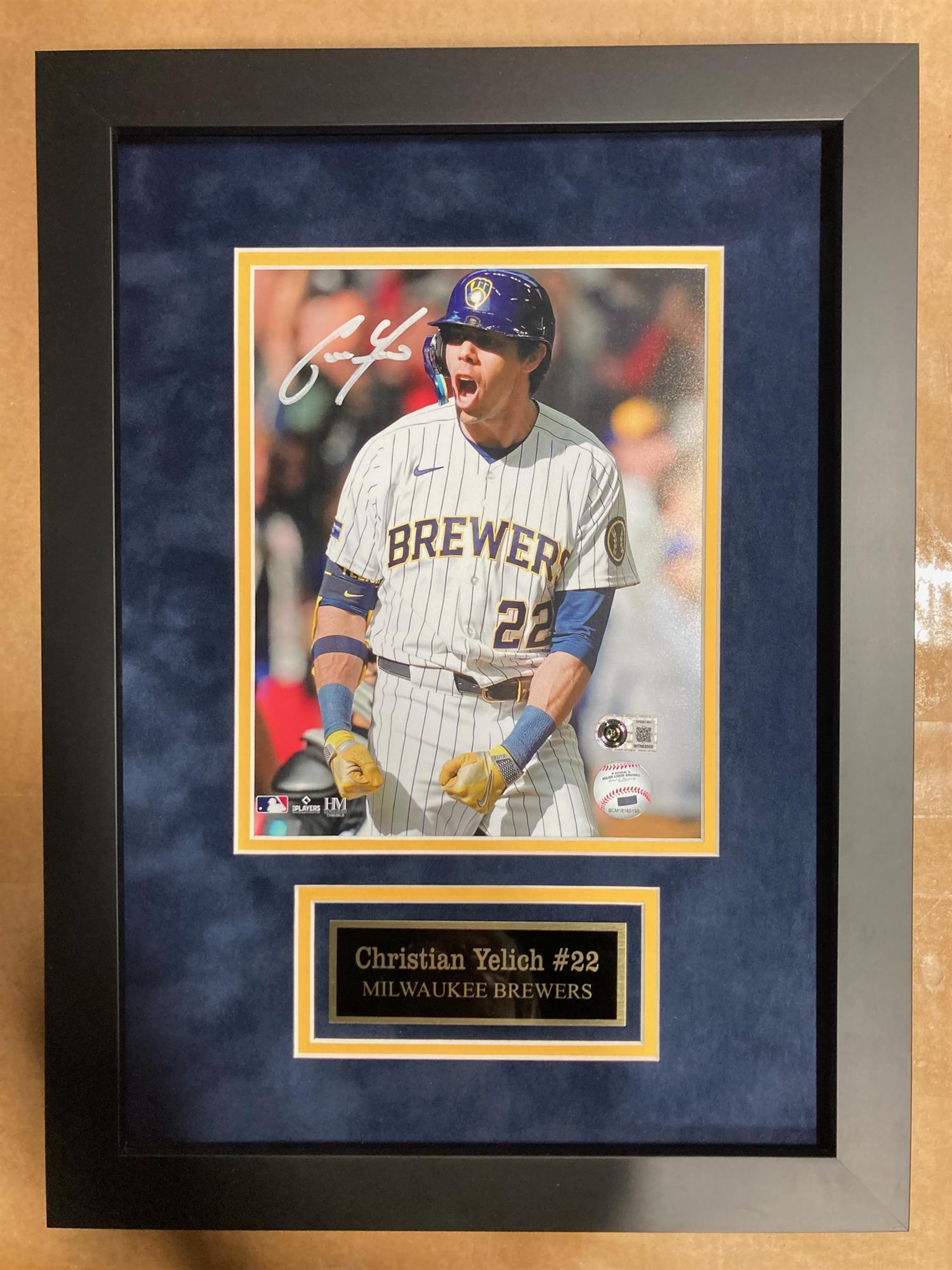 CHRISTIAN YELICH SIGNED FRAMED BREWERS 8X10 PHOTO #1