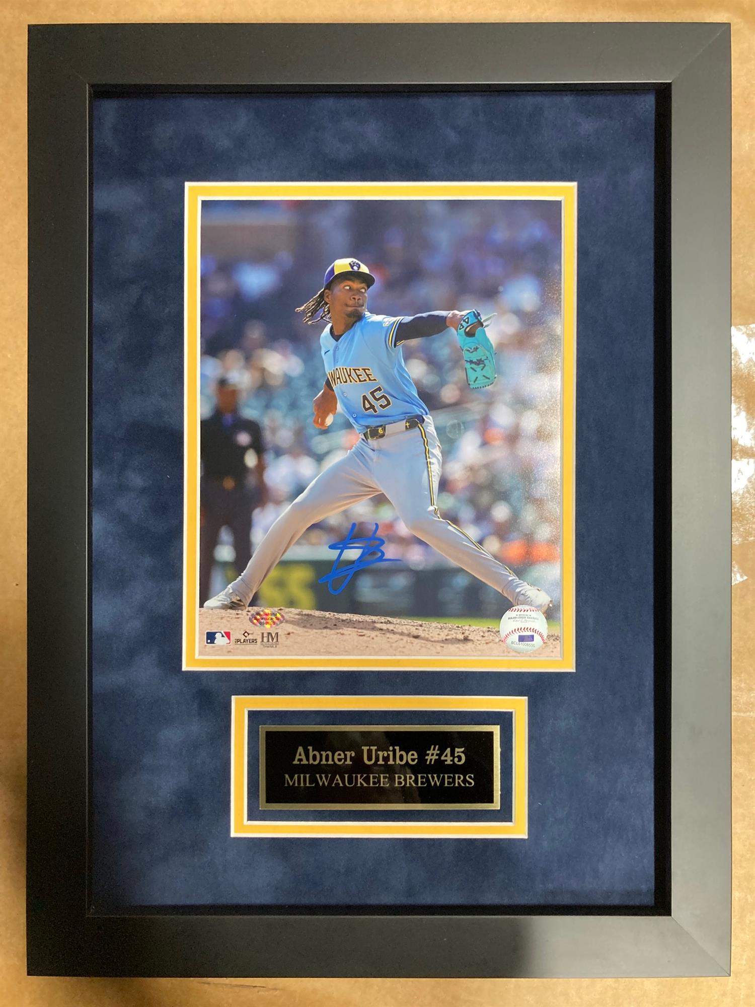 ABNER URIBE SIGNED FRAMED BREWERS 8X10 PHOTO #2