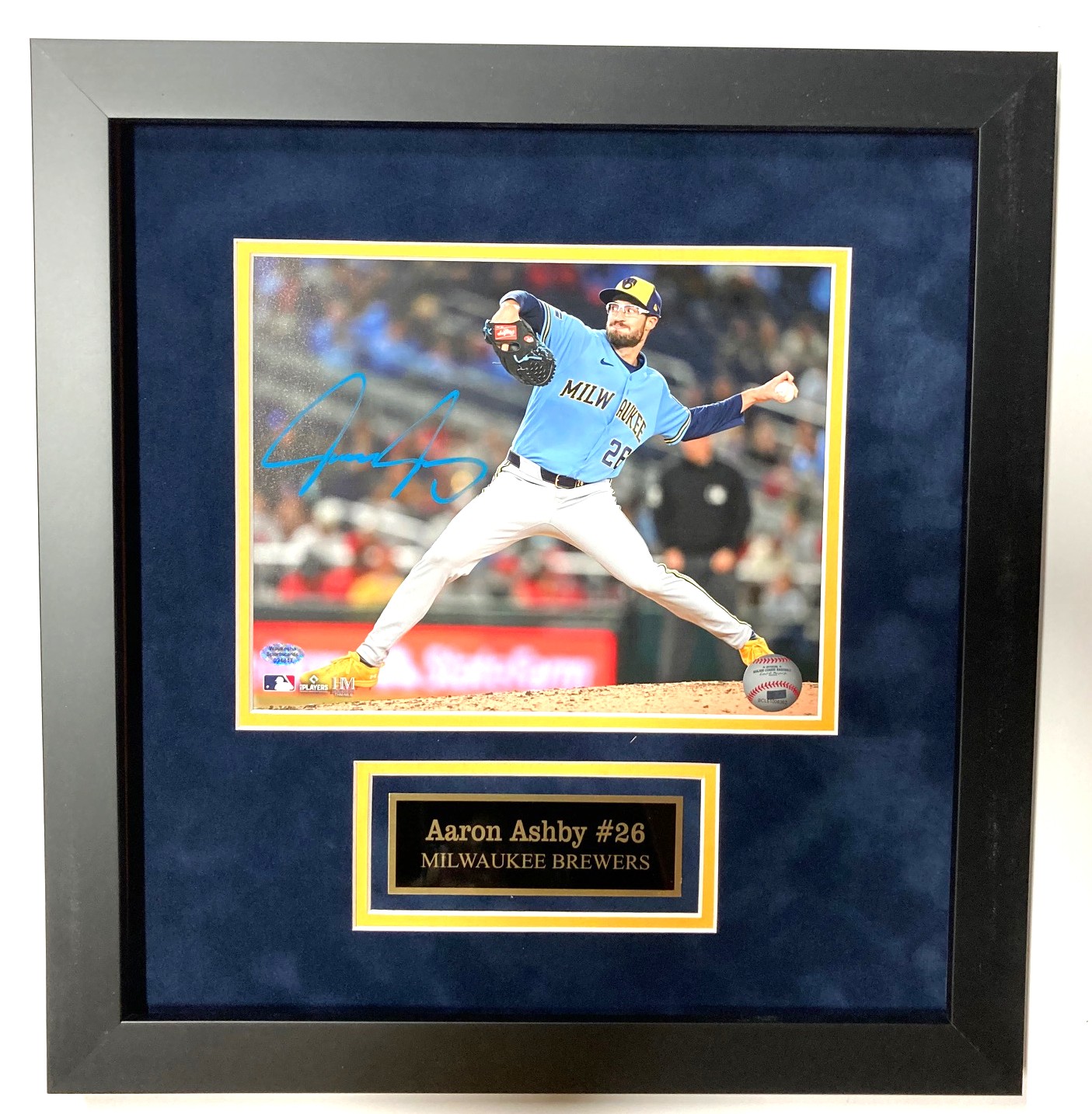 AARON ASHBY SIGNED FRAMED BREWERS 8X10 PHOTO #2