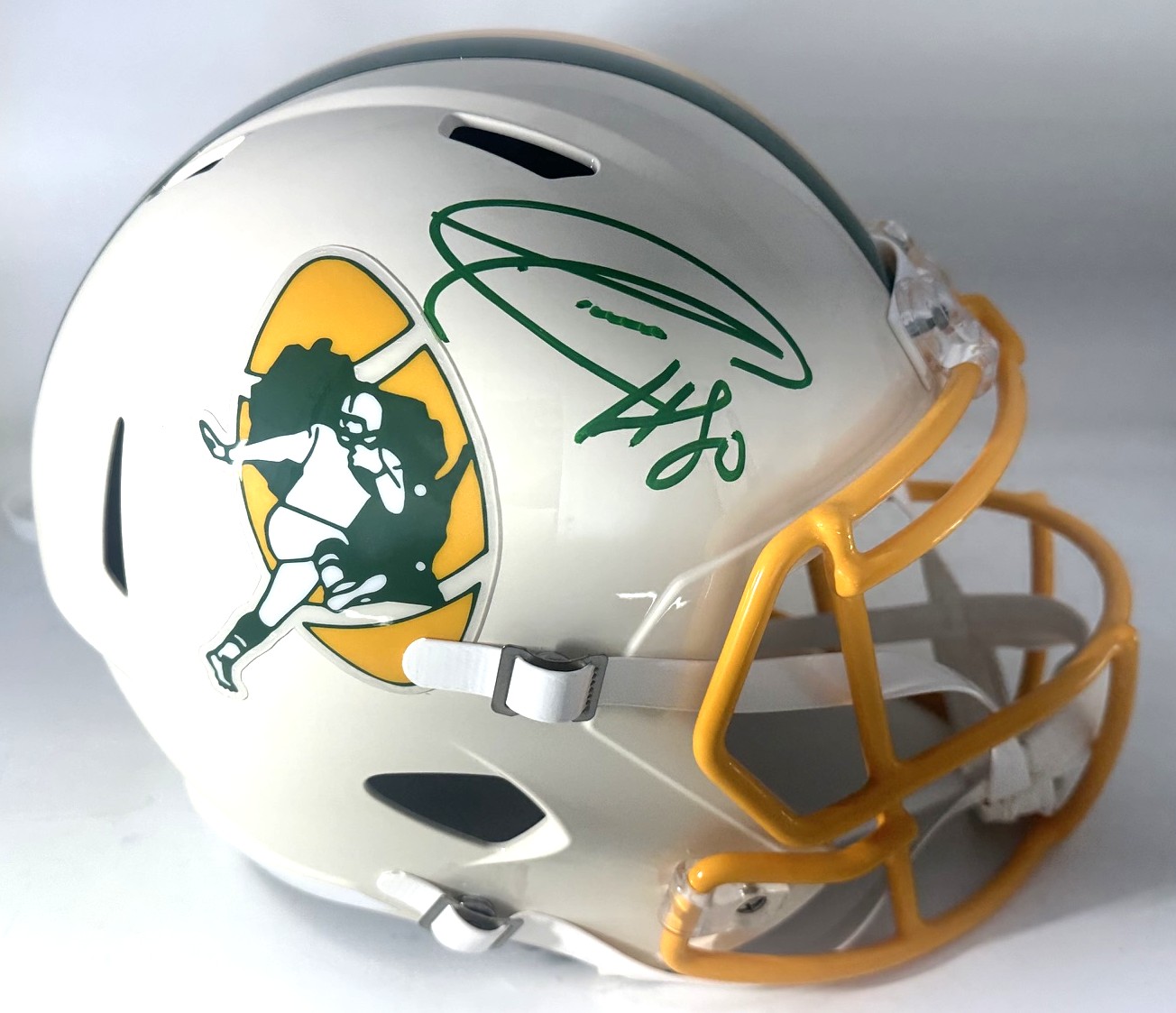 DONALD DRIVER SIGNED FULL SIZE PACKERS 2026 RETRO REPLICA SPEED HELMET - JSA