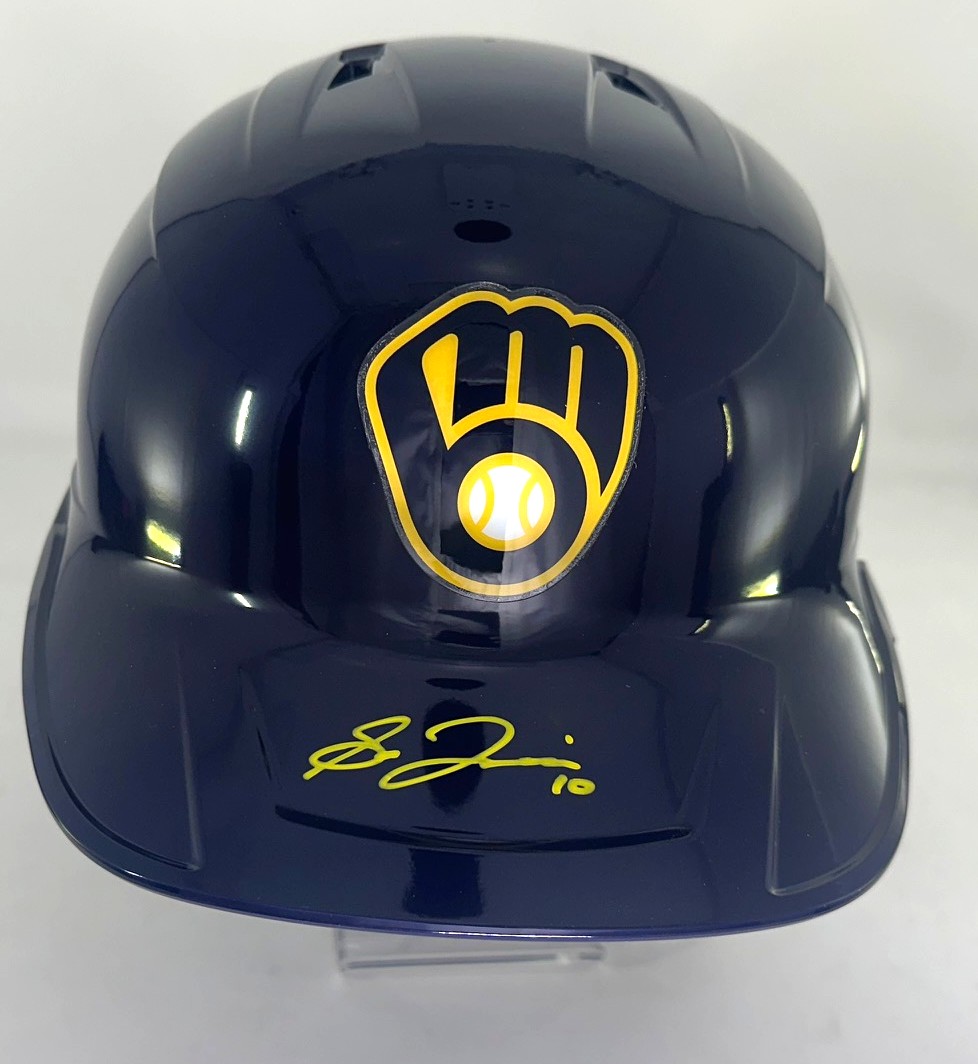 SAL FRELICK SIGNED RAWLINGS FULL SIZE BREWERS BLUE HELMET - BAS