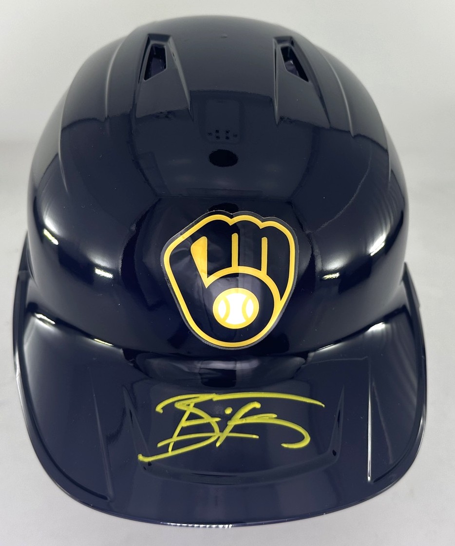 BRICE TURANG SIGNED RAWLINGS FULL SIZE BREWERS BLUE HELMET - FAN
