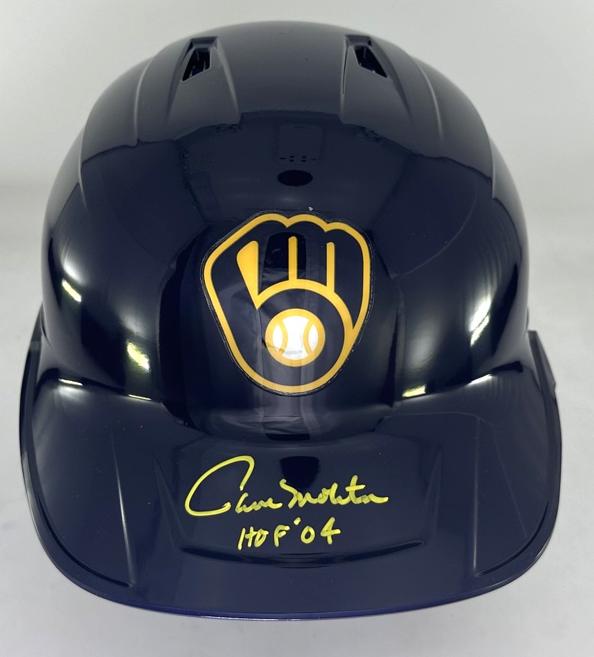PAUL MOLITOR SIGNED RAWLINGS FULL SIZE BREWERS BLUE HELMET W/ HOF- BAS
