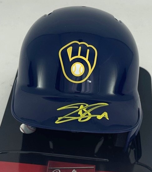 JACKSON CHOURIO SIGNED BREWERS BLUE MINI HELMET - FAN