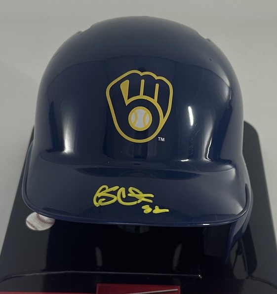 KYLE HARRISON SIGNED RAWLINGS BREWERS BLUE MINI HELMET - JSA