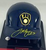 TREVOR MEGILL SIGNED BREWERS RAWLINGS BLUE MINI HELMET - BAS