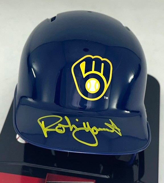 ROBIN YOUNT SIGNED BREWERS RAWLINGS BLUE MINI HELMET - BAS