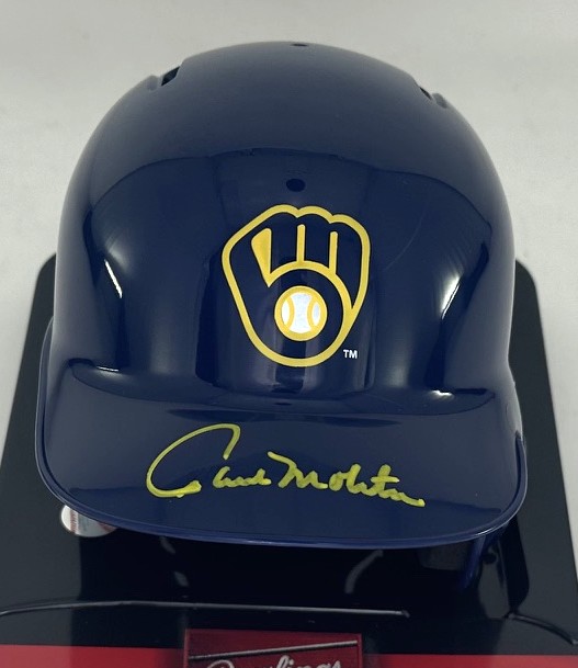 PAUL MOLITOR SIGNED BREWERS RAWLINGS BLUE MINI HELMET - BAS