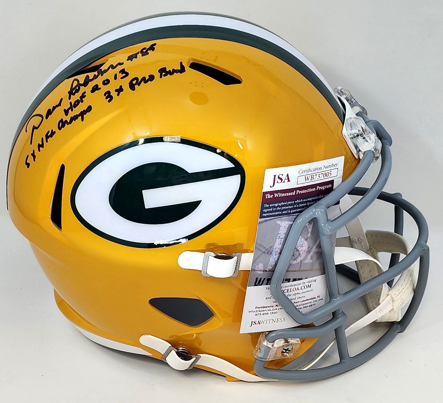 DAVE ROBINSON SIGNED FULL SIZE PACKERS REPLICA SPEED HELMET W/ 3 SCRIPTS - JSA