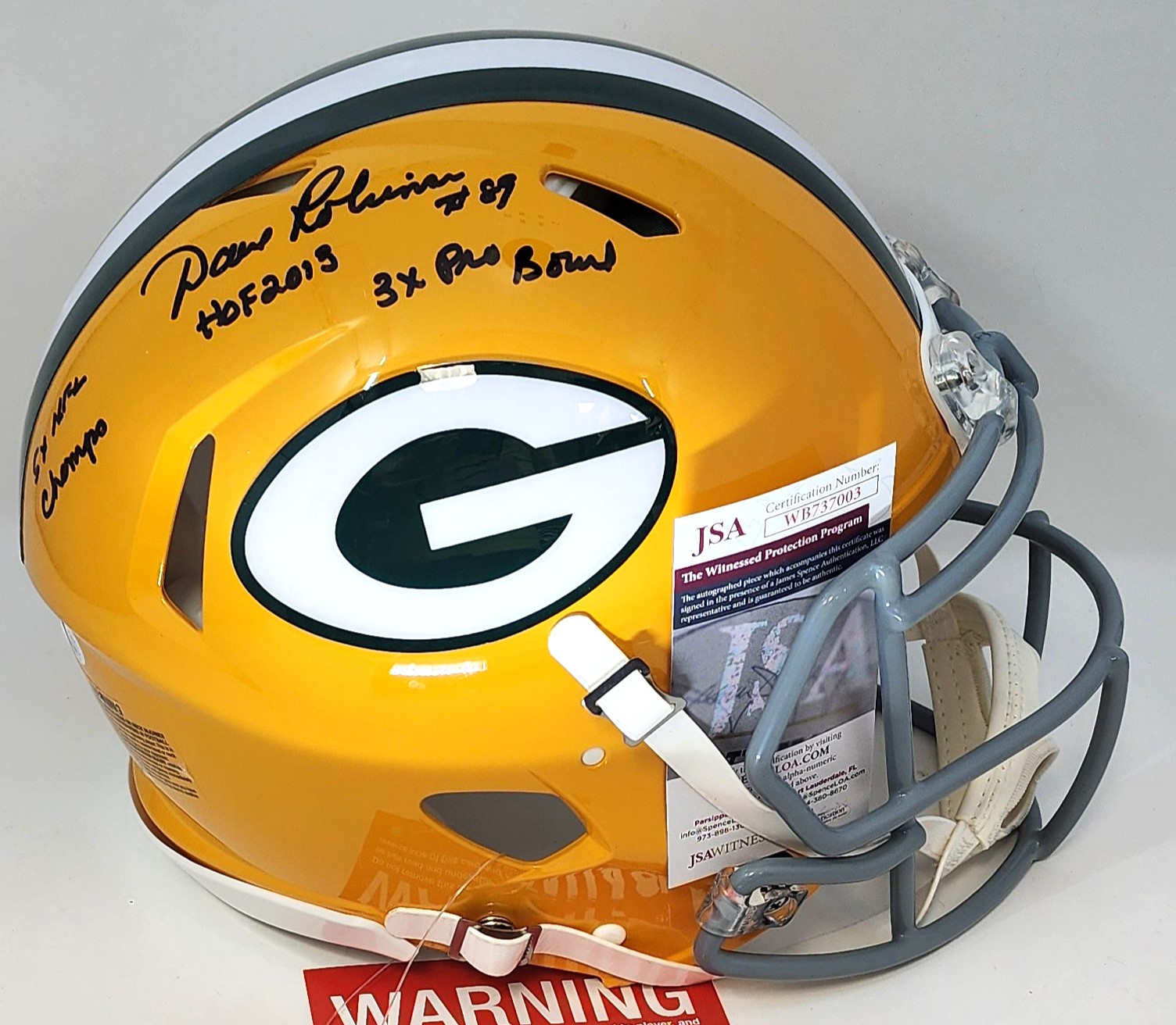 DAVE ROBINSON SIGNED FULL SIZE PACKERS AUTHENTIC SPEED HELMET W/ 3 SCRIPTS - JSA