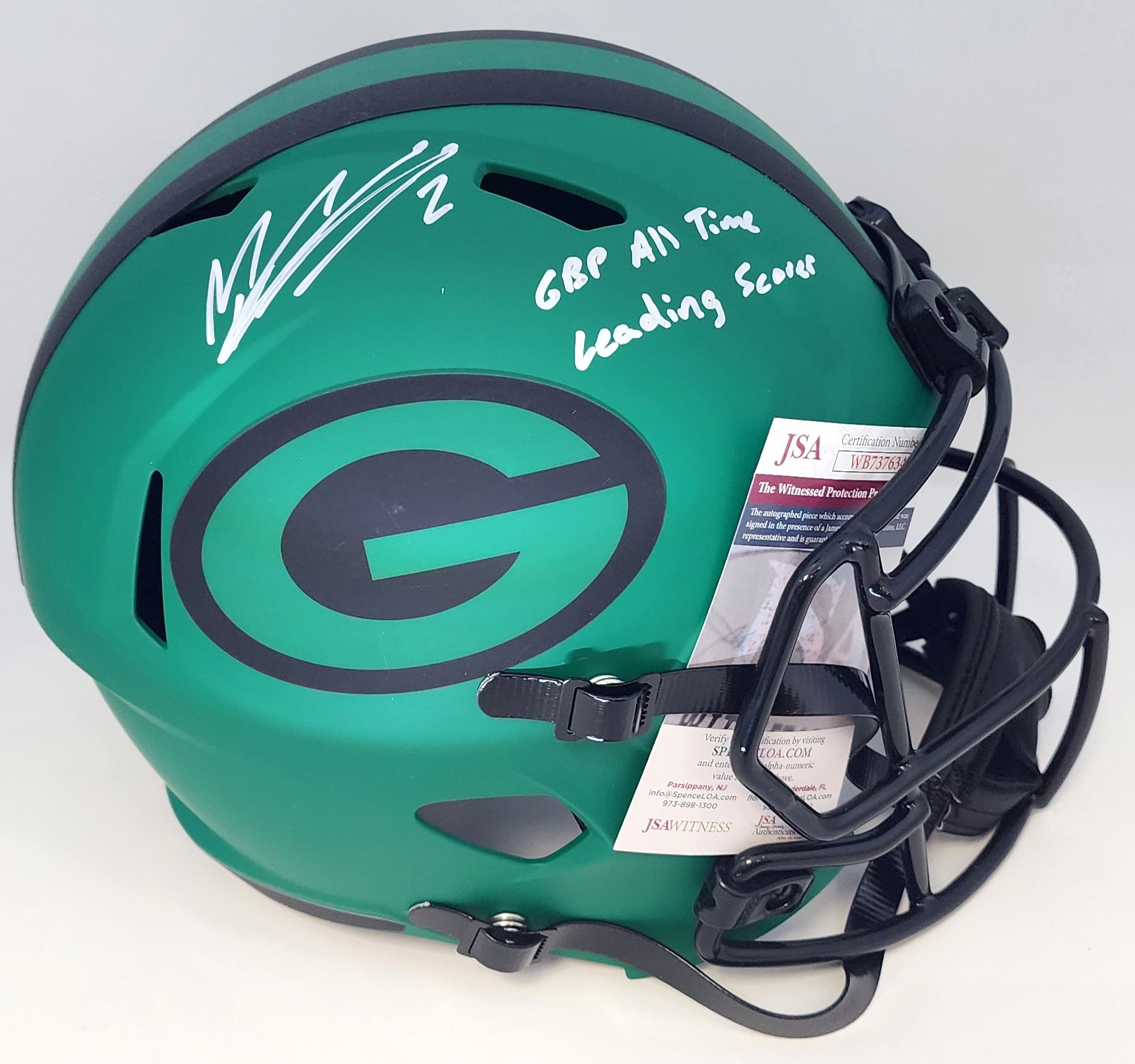 MASON CROSBY SIGNED FULL SIZE PACKERS RAVE REPLICA SPEED HELMET W/ SCRIPTS - JSA Copy