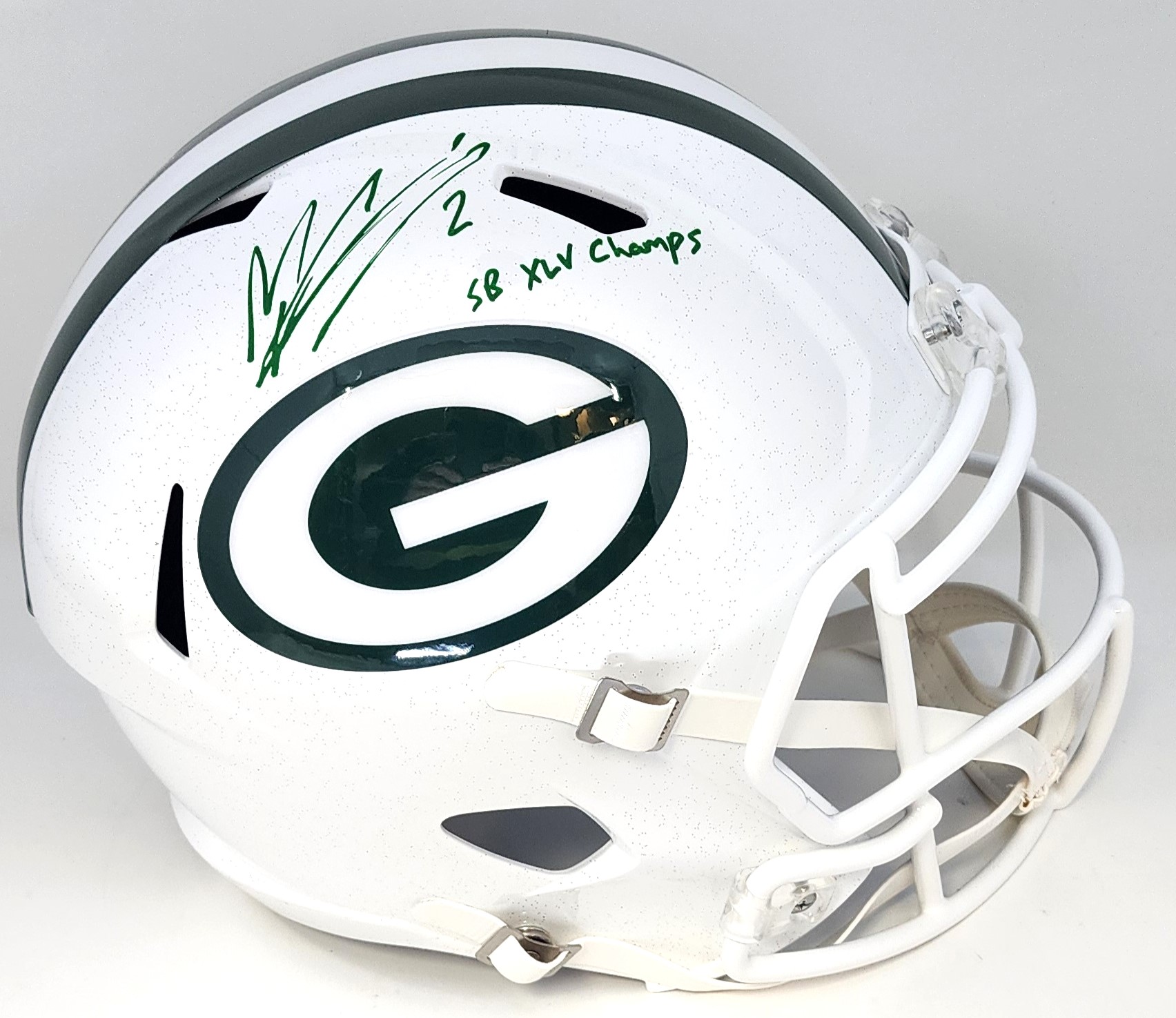 MASON CROSBY SIGNED FULL SIZE PACKERS ALTERNATE REPLICA SPEED HELMET W/ XLV CHAMPS - JSA MASON CROSBY SIGNED FULL SIZE PACKERS ALTERNATE REPLICA SPEED HELMET W/ XLV CHAMPS - JSA