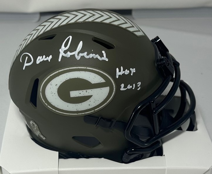 DAVE ROBINSON SIGNED PACKERS 2022 SALUTE SPEED MINI HELMET W/ HOF 2013 - BAS