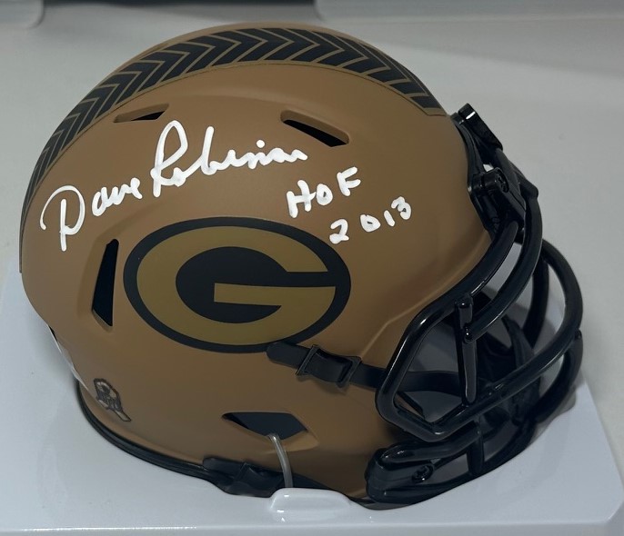 DAVE ROBINSON SIGNED PACKERS 2023 SALUTE SPEED MINI HELMET W/ HOF - BAS