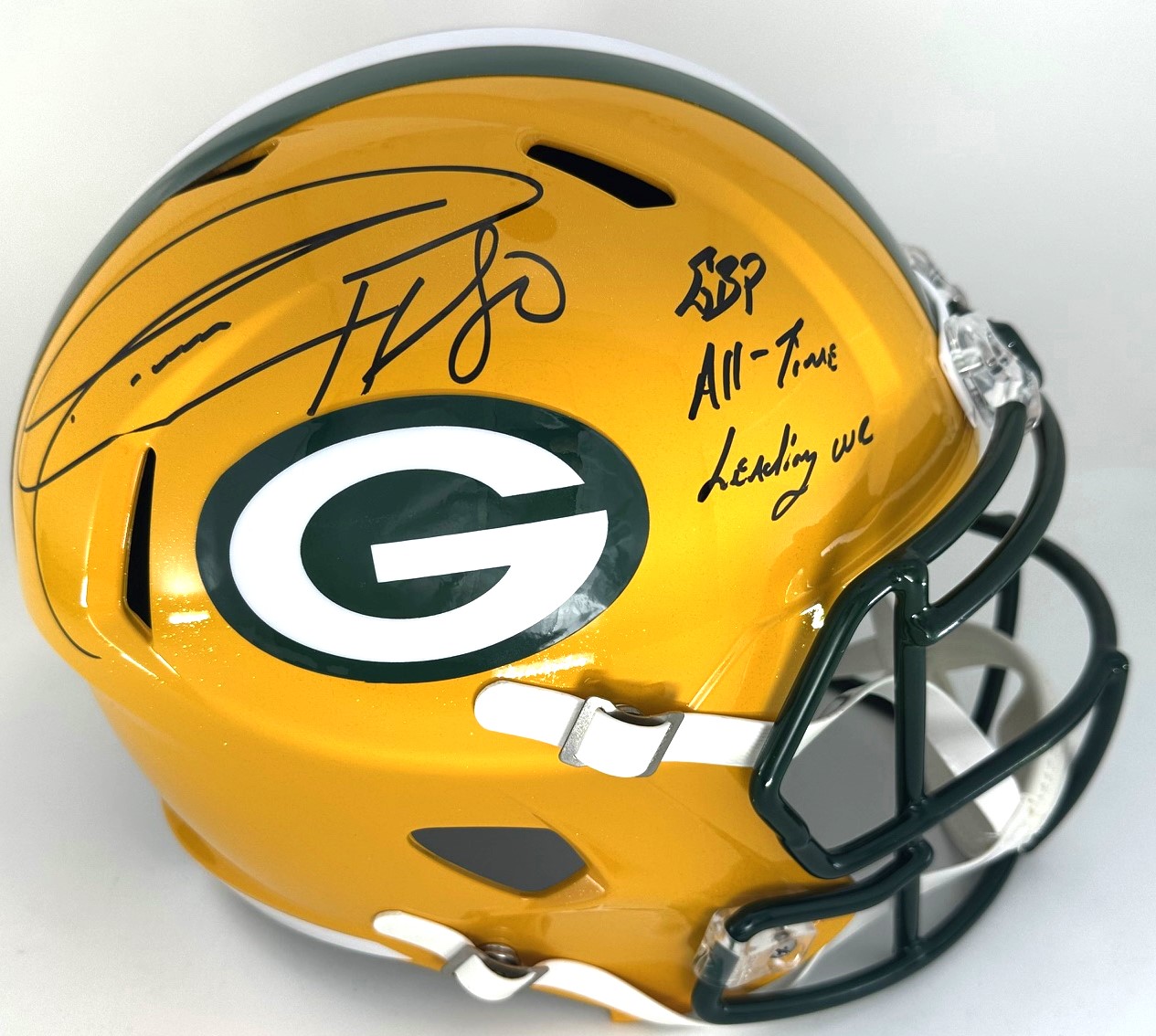 DONALD DRIVER SIGNED FULL SIZE PACKERS SPEED REPLICA HELMET W/ ALL TIME WR - JSA