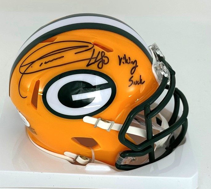 DONALD DRIVER SIGNED PACKERS SPEED MINI HELMET W/ VIKINGS SUCK - JSA