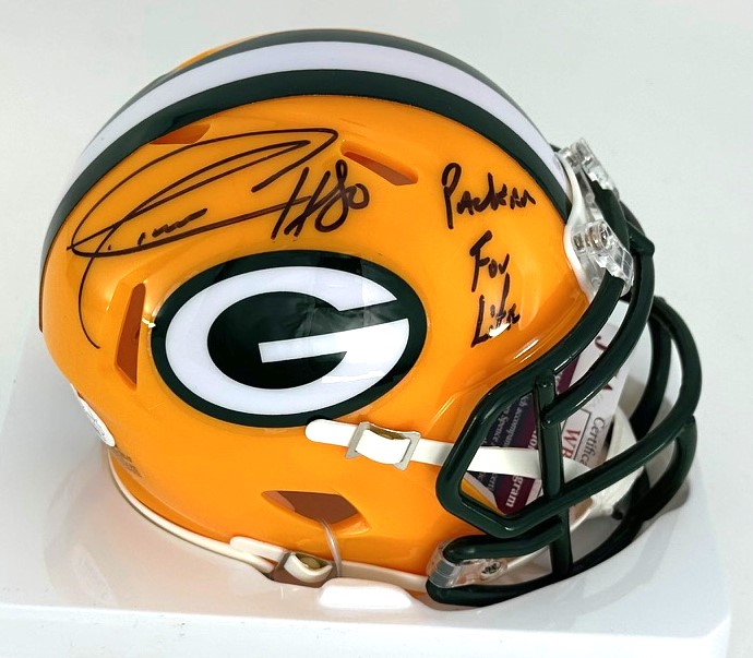 DONALD DRIVER SIGNED PACKERS SPEED MINI HELMET W/ PACKER FOR LIFE - JSA