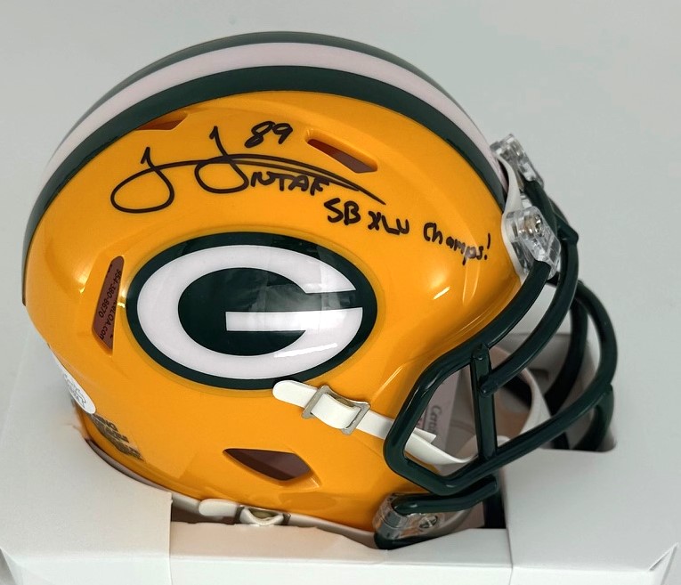 JAMES JONES SIGNED PACKERS RIDDELL SPEED MINI HELMET W/ XLV CHAMPS - BAS