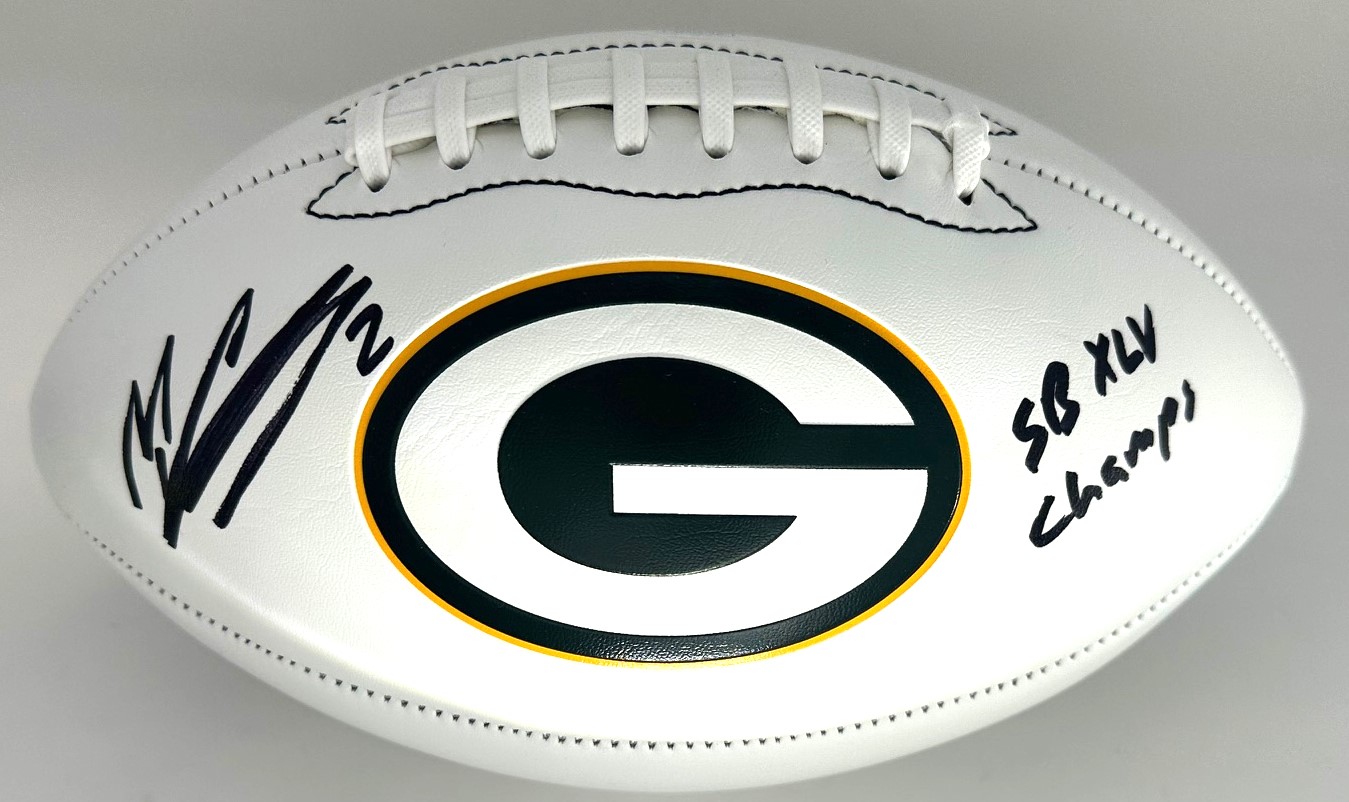 MASON CROSBY SIGNED WILSON PACKERS LOGO WHITE PANEL FOOTBALL W/ SCRIPT - JSA