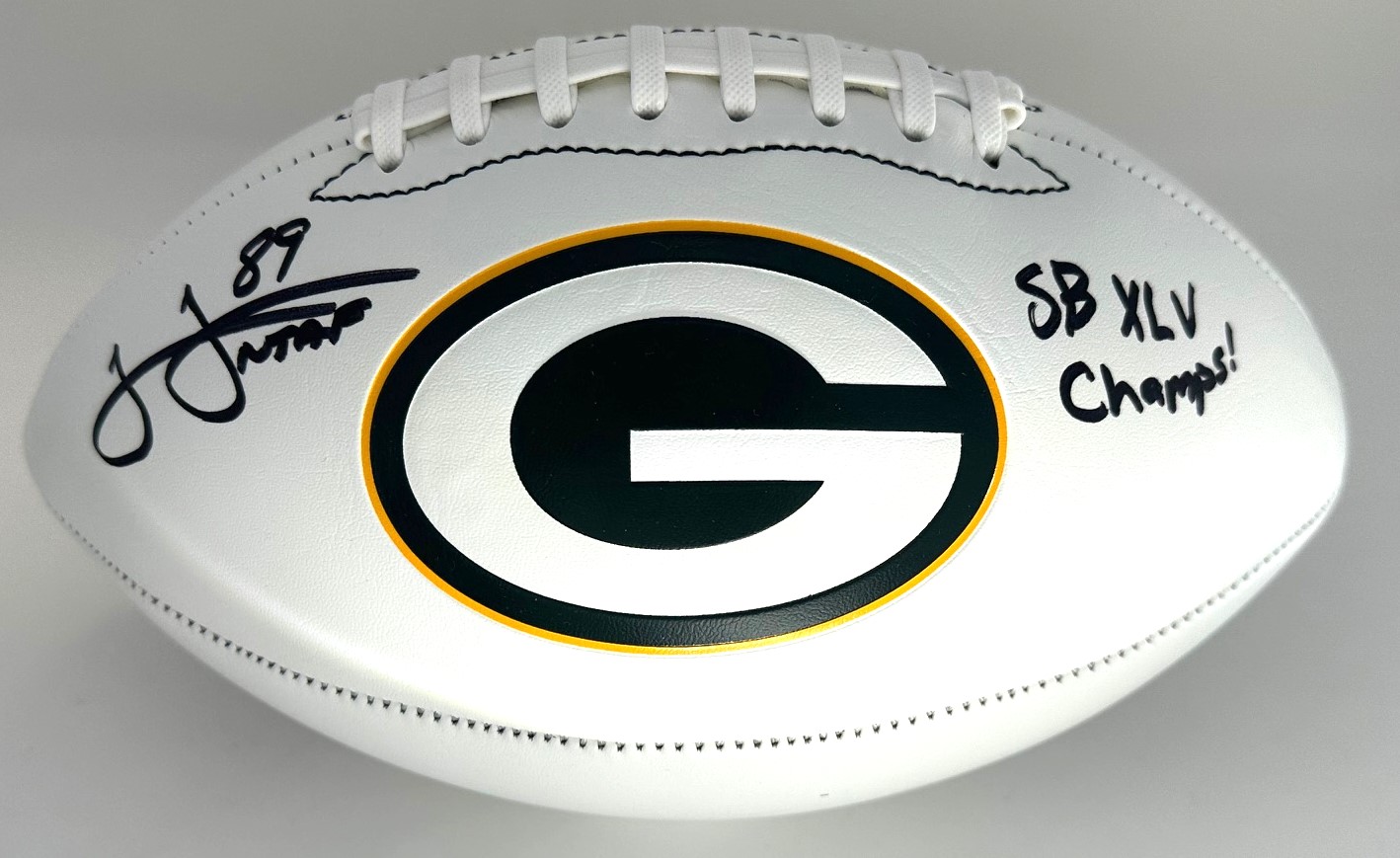 JAMES JONES SIGNED WILSON PACKERS LOGO REPLICA FOOTBALL W/ XLV CHAMPS - JSA