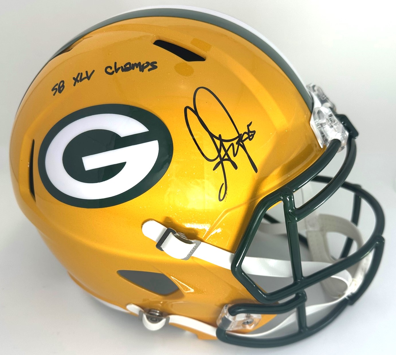 GREG JENNINGS SIGNED FULL SIZE PACKERS REPLICA SPEED HELMET W/ SCRIPT - BAS
