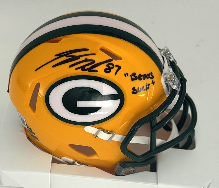 JORDY NELSON SIGNED PACKERS SPEED MINI HELMET W/ BEARS SUCK - BAS