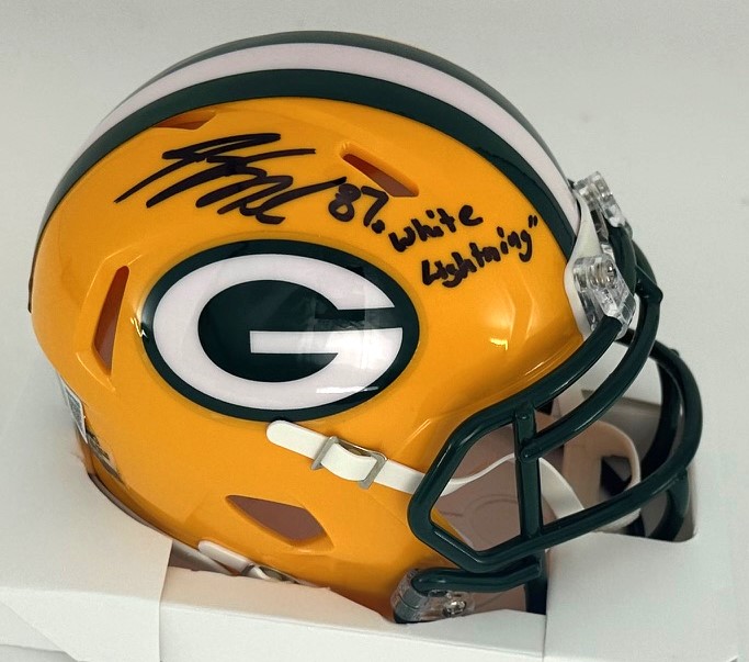 JORDY NELSON SIGNED PACKERS MINI HELMET W/ WHITE LIGHTNING - BAS