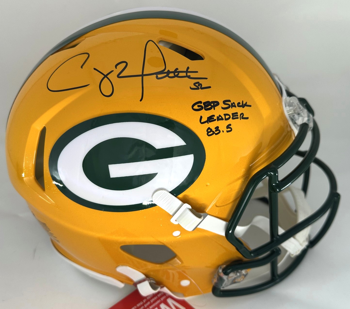 CLAY MATTHEWS SIGNED FULL SIZE AUTHENTIC SPEED PACKERS HELMET W/ GBP SACK LEADER - JSA