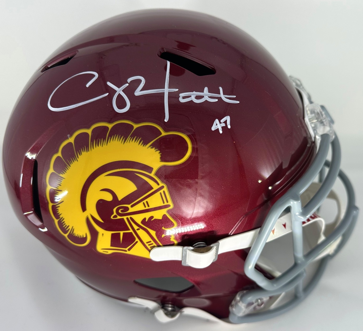 CLAY MATTHEWS SIGNED FULL SIZE USC TROJANS REPLICA SPEED HELMET - JSA