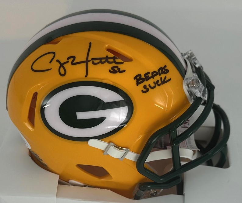 CLAY MATTHEWS SIGNED RIDDELL PACKERS SPEED MINI HELMET W/ BEARS SUCK - JSA