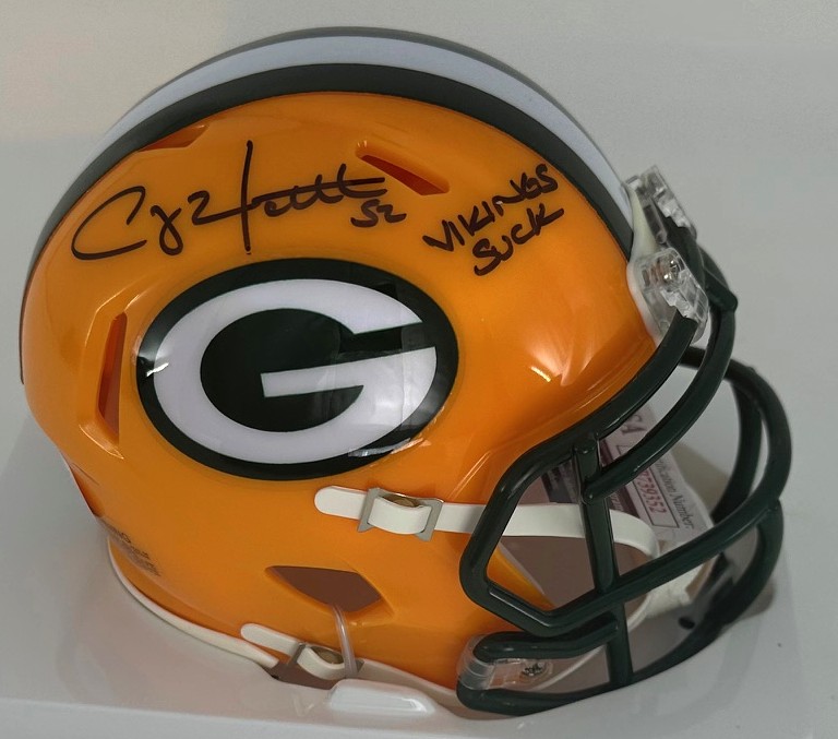 CLAY MATTHEWS SIGNED RIDDELL PACKERS SPEED MINI HELMET W/ VIKINGS SUCK - JSA