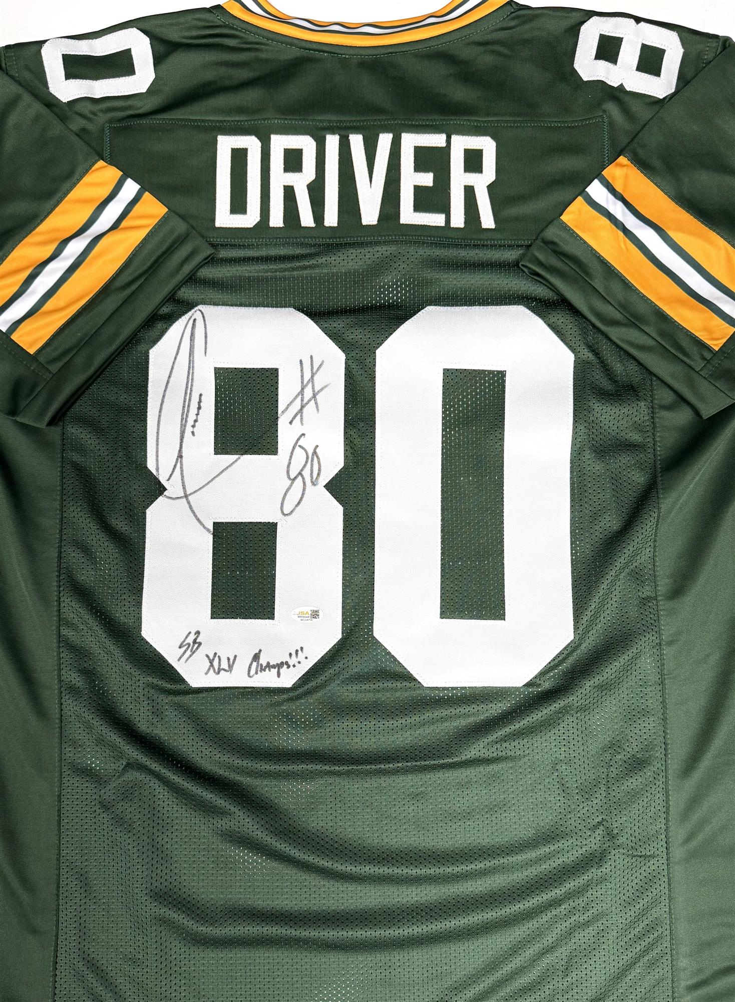DONALD DRIVER SIGNED CUSTOM REPLICA PACKERS GREEN JERSEY W/ XLV CHAMPS - JSA