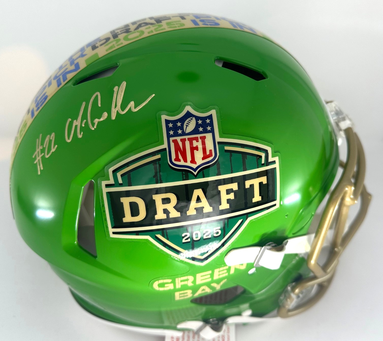 MATTHEW GOLDEN SIGNED FULL SIZE 2025 DRAFT LOGO AUTHENTIC SPEED HELMET - PACKERS - BAS MATTHEW GOLDEN SIGNED FULL SIZE 2025 DRAFT LOGO AUTHENTIC SPEED HELMET - PACKERS - BAS