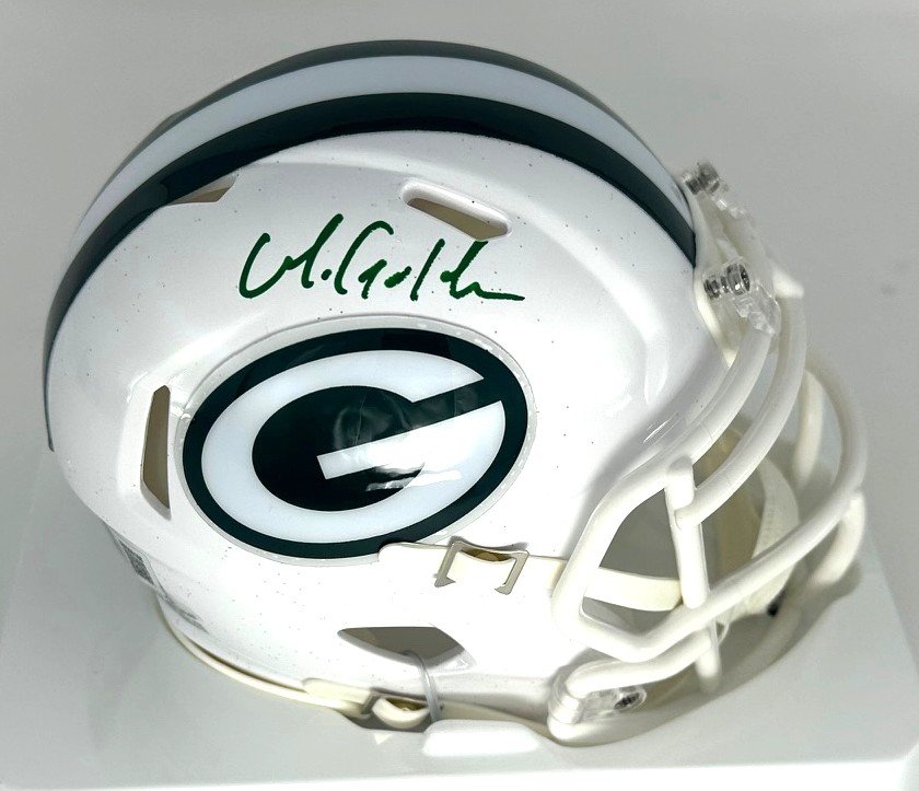MATTHEW GOLDEN SIGNED PACKERS ALTERNATE WHITE OUT SPEED MINI HELMET - BAS