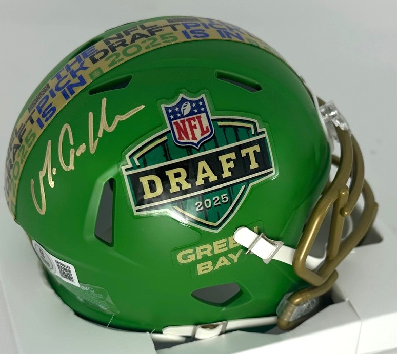 MATTHEW GOLDEN SIGNED '25 DRAFT LOGO SPEED MINI HELMET - PACKERS - BAS Copy
