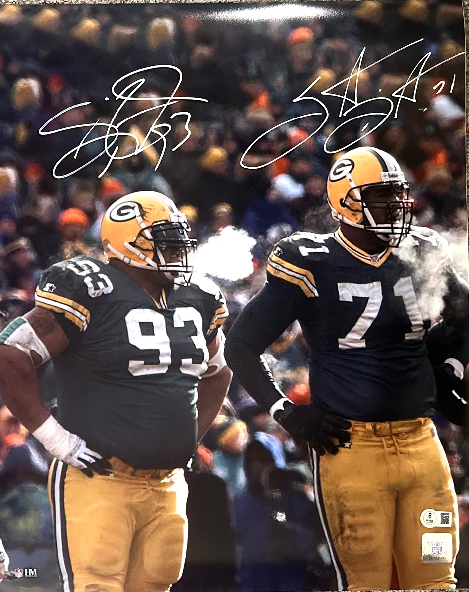 GILBERT BROWN & SANTANA DOTSON DUAL SIGNED 16X20 PACKERS PHOTO #2 - BAS