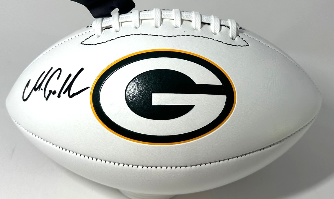 MATTHEW GOLDEN SIGNED WILSON PACKERS LOGO WHITE PANEL FOOTBALL - BAS
