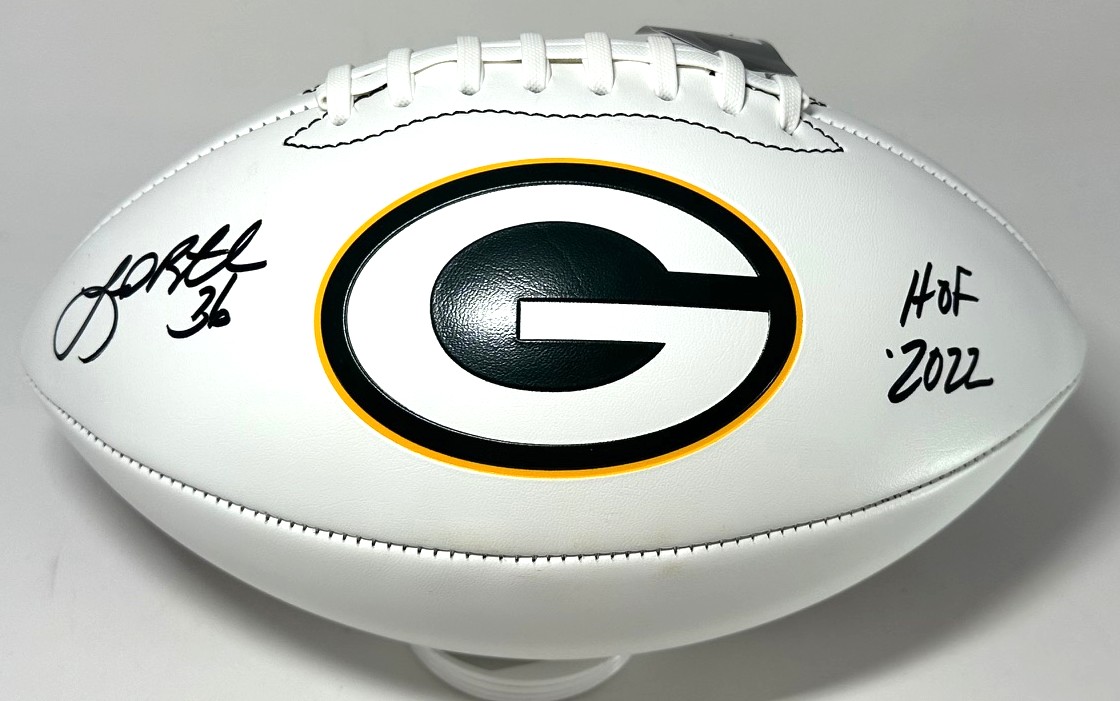 LEROY BUTLER SIGNED WILSON PACKERS LOGO WHITE PANEL FOOTBALL W/ HOF - BAS