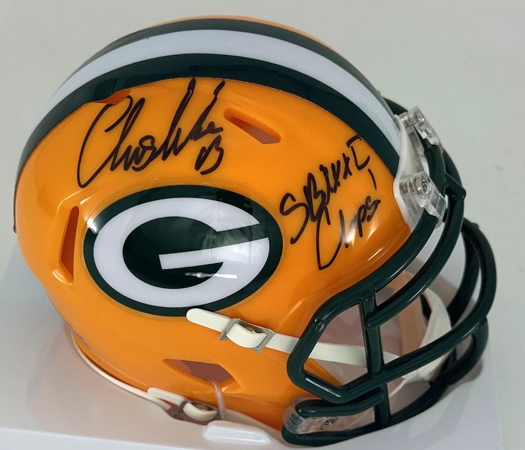 CHRIS JACKE SIGNED RIDDELL PACKERS SPEED MINI HELMET W/ SB CHAMPS - BAS