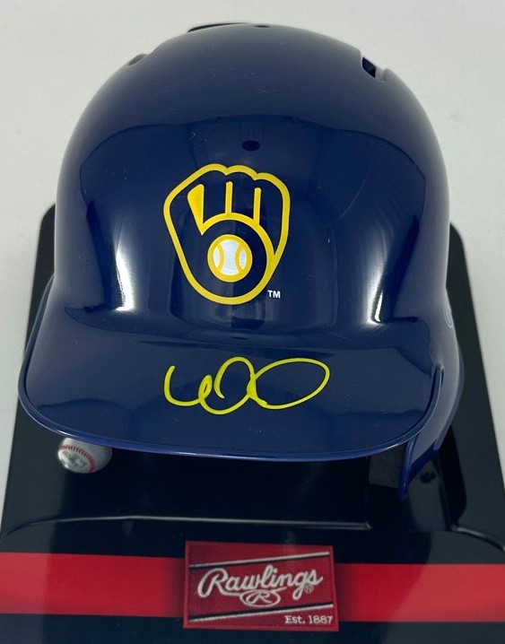 WILLIAM CONTRERAS SIGNED BREWERS BLUE MINI HELMET - BAS